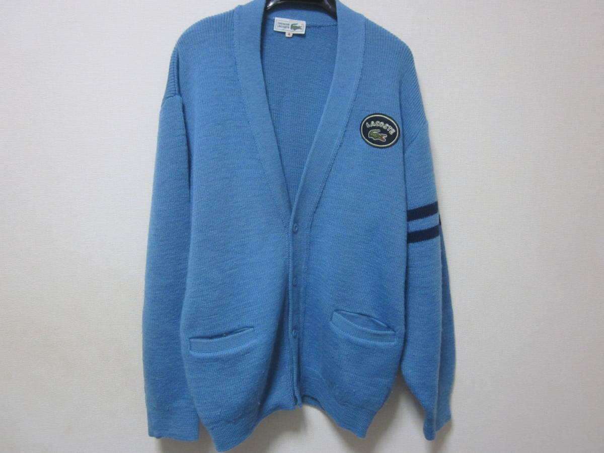 ■【CHEMISE　LACOSTE】■【 ラコステ 】■【ウール　毛１００％　カーディガン】■【サイズ　４】■【ブルー系】■【胸元ワッペン】■