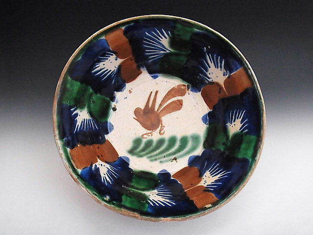 古民芸 ◆ メキシコ ドリップウェア 鳥文様 三彩 大鉢