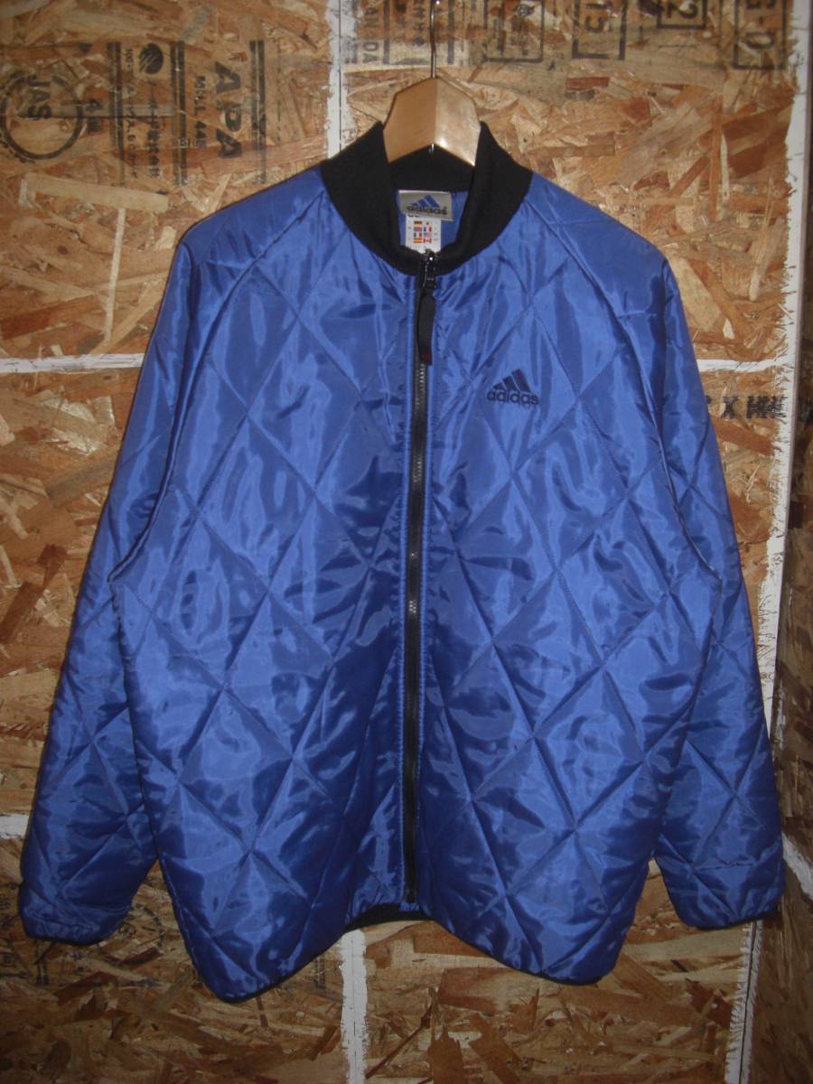M アディダス adidas 中綿ナイロンジャケット 青黒 キルト 90sビンテージ パフォーマンスロゴ K20C597