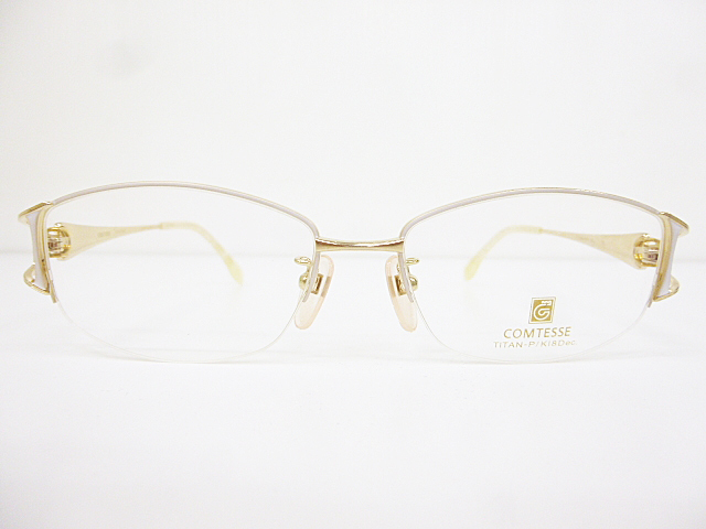 ∞【デッドストック】COMTESSE コンテス 眼鏡 メガネフレーム CM-6065 52[]16-135 メタル チタン 一部18金 ゴールド ホワイト 日本製 □H8
