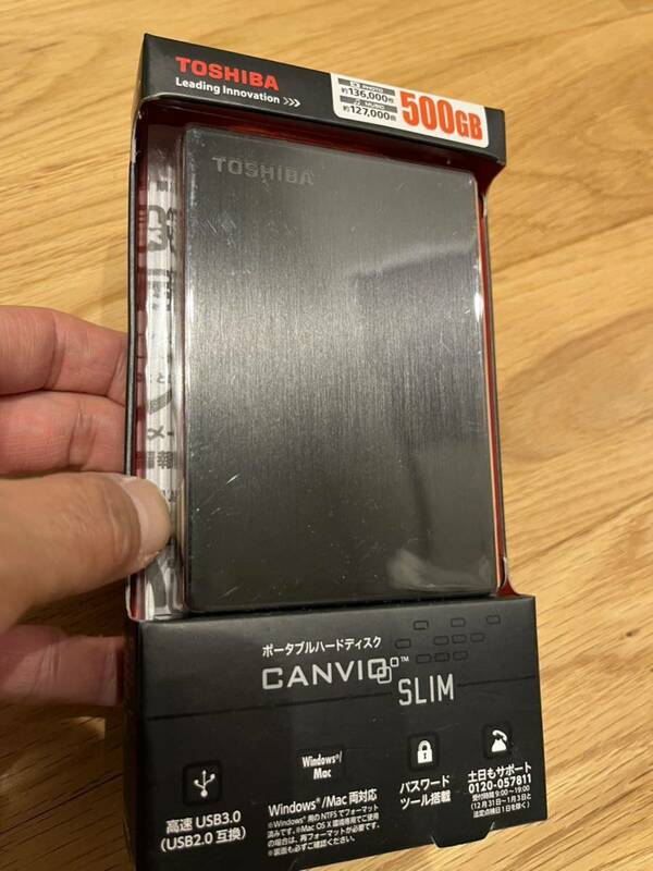 新品 送料無料 TOSHIBA 500GB ポータブルハードディスク CANVIO SLIM ブラック