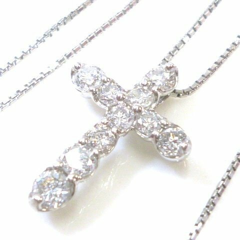 J◇Pt900 Pt850 ダイヤ0.5ct クロス 十字架 プラチナ ネックレス ペンダント ダイヤモンド Diamond Platinum necklace【ネコポスOK】