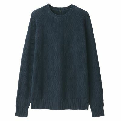 ◆無印良品 MUJI オーガニックコットン 鹿の子編み クルーネック セーター 4990円 ニット ダークネイビー プルオーバー 洗濯済み 匿名発送]