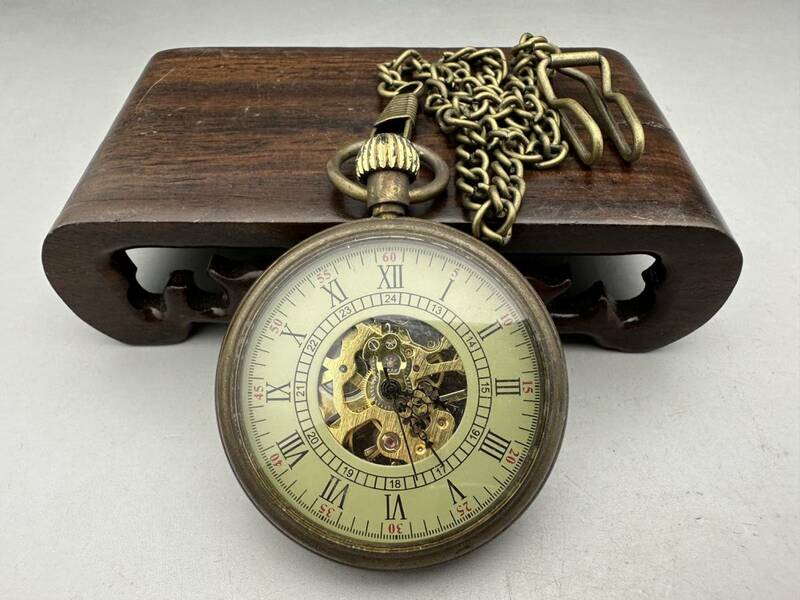 【吉】古銅細工制 懐中時計 作動可能です 美品j78