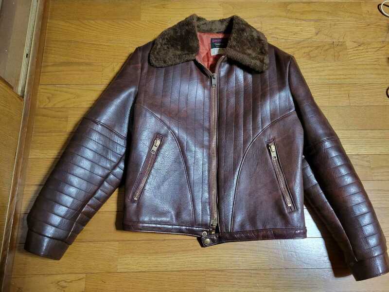 60s70sヴィンテージUSA1960年代1970年代CAMPUSキャンパス襟ボアPUレザージャケット合成皮革ジャン キルティングブルゾン米国製アメカジ古着