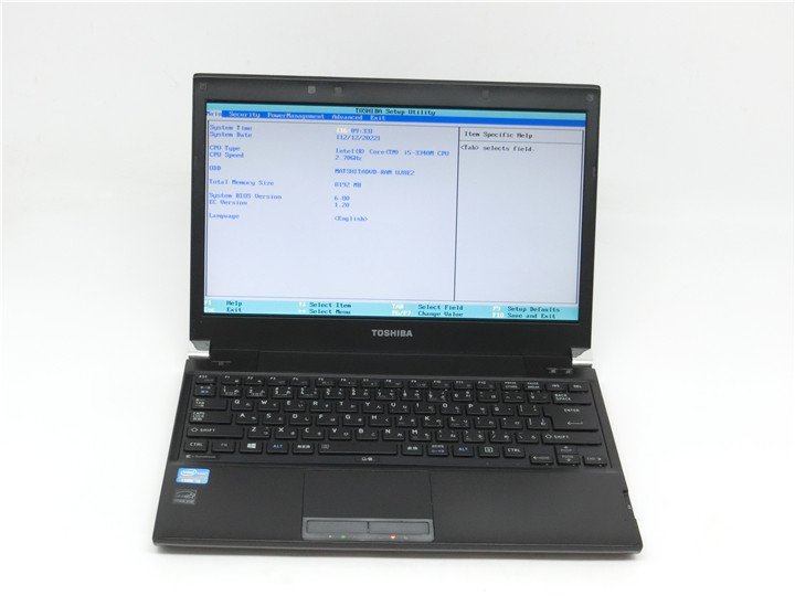 TOSHIBA　R732/H　Corei5 3340M 2.7GHZ　8GB　　BIOSまで表示　詳細不明　　ジャンク扱い 　