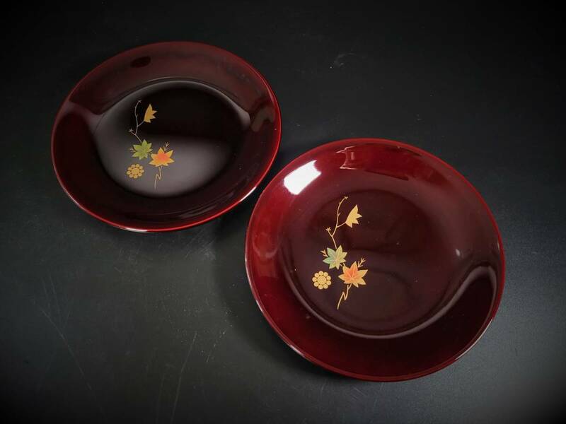 【長期保管品・未使用】　紅葉　漆塗り小鉢　伝統工芸品　2枚セット