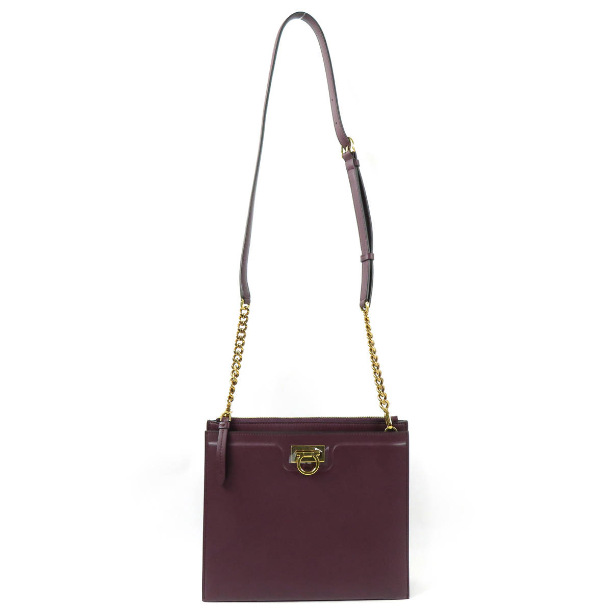 極美品 Ferragamo フェラガモ 2way ショルダーバッグ クラッチバッグ ワイン ボルドー カーフレザー 肩掛け 斜め掛け