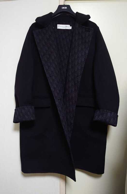 Christian Dior 2021 オブリーク ダブルフェイス ウール＆シルク コート ブラック