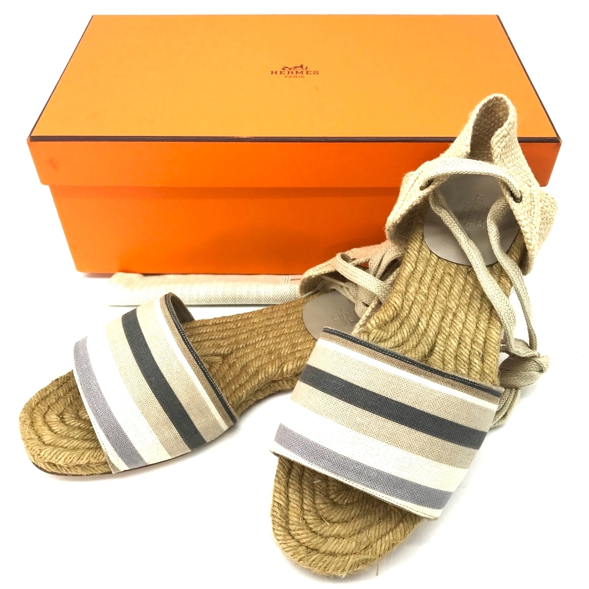 HERMES エルメス エスパドリーユ サンダル 39 ブルー系 未使用保管品 M295