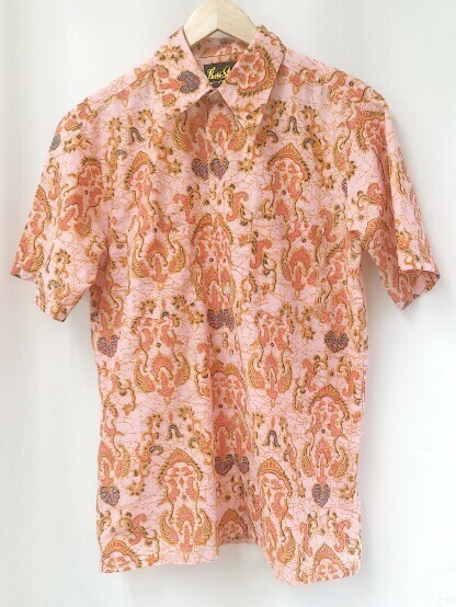 Batik Shirt バティックシャツ オープンカラーシャツ　開襟 半袖 vintage ヴィンテージ　総柄　古着 不明 ピンク メンズ 1206000008254