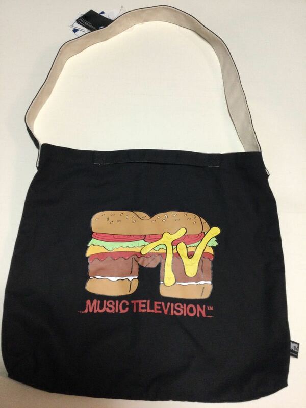 MTV BURGER SHOULDER TOTEBAG■ MTV キャンバスショルダーバッグ ブラック■長期保管・デッドストック・未使用品□タグ付き