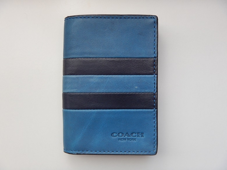コーチ　COACH　カードケース　メンズ　レザー　名刺入れ　ブルー　ブラック　ボーダー　新品