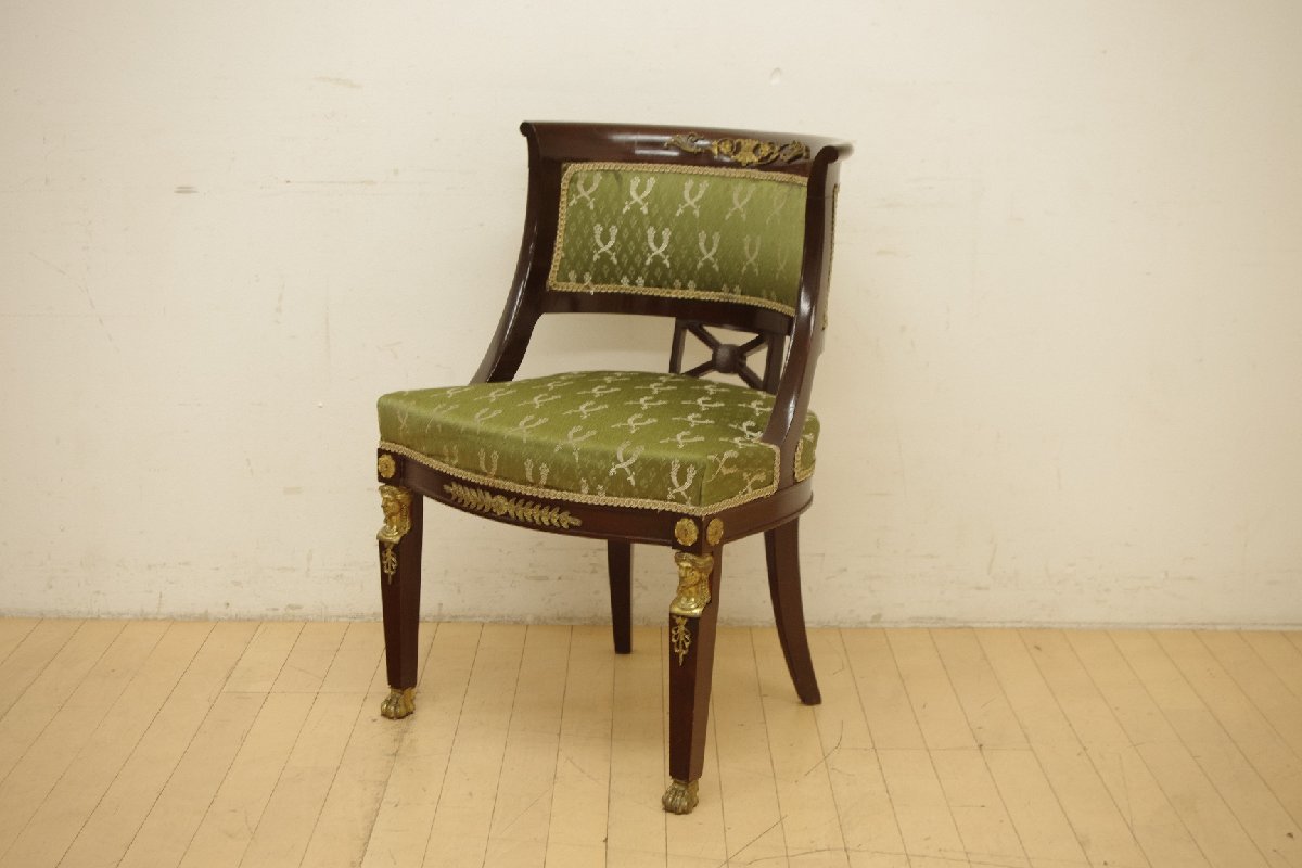 アンティーク 椅子 ダイニングチェア 食卓椅子 ファブリック クラシカル 金属彫刻 ロココ調 ヨーロピアン 西洋 グリーン