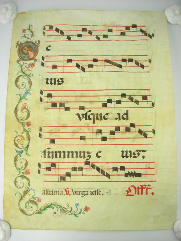 希少！1500年頃スペインで製作された羊皮紙でできた装飾的な大型楽譜★聖書　楽譜　