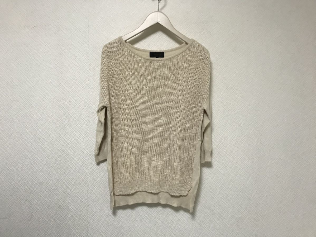 本物アンタイトルUNTITLEDニットコットンリネン麻5部丈長袖セーターレディースアメカジサーフビジネススーツベージュ2M