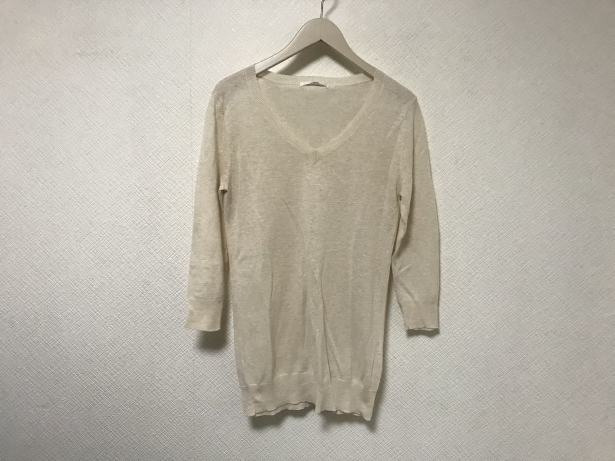 本物ジャーナルスタンダードJOUNALSTANDARDニットVネックコットンリネン麻7部丈長袖セーターレディースアメカジサーフスーツオフホワイト白