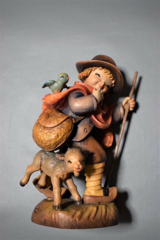 ITALY ANRI Ferrandiz アンリ ホアン・フェランディス 木彫 人形 子羊 子ヤギ 小鳥 男の子 置物 オブジェ イタリア 彫刻 ふぃぎゅりん doll