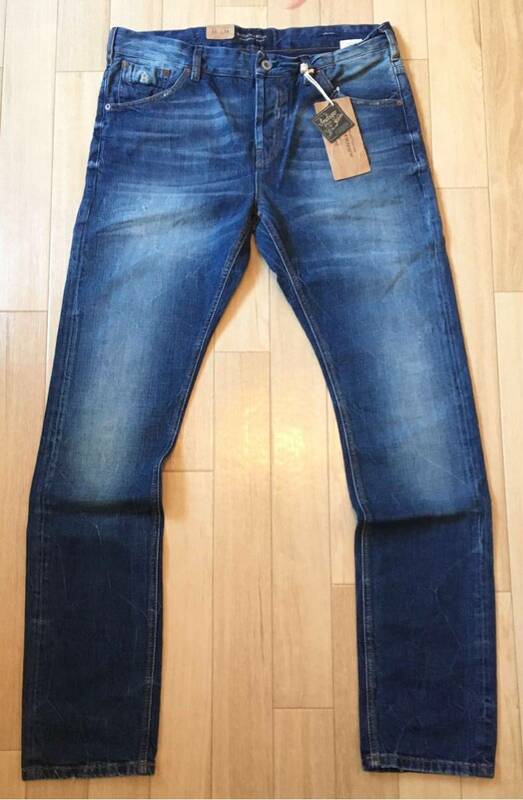 8.5@ 新品「SCOTCH&SODA」テーパードジーンズ Blue SIZE:33/34 トルコ製 ボタンフライ アムステルダム発