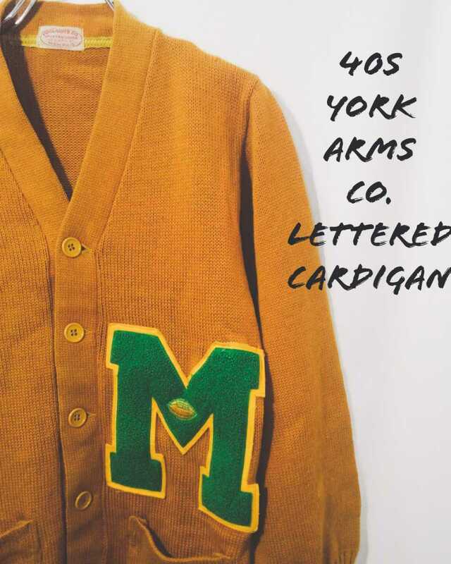 Vintage York Arms co. Lettered cardigan 40s 美品 ヨークアームズ レタード ウール ニット カーディガン ワッペン カレッジ ビンテージ