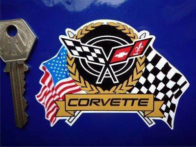 送料無料 Corvette Flag シボレー コルベット ステッカー 90mm