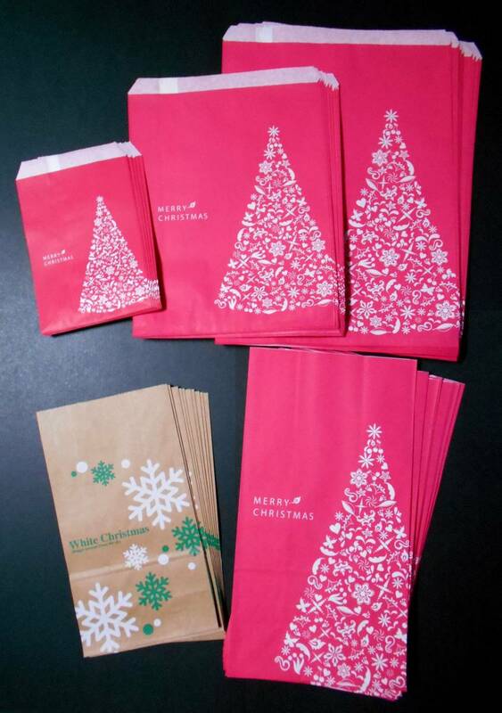 【新品!!】 クリスマス ラッピング 袋 5種 60枚セット 平袋 角底袋 赤 レッド クラフト 紙袋 雪 プリンセスツリー 柄 プレゼント ギフト