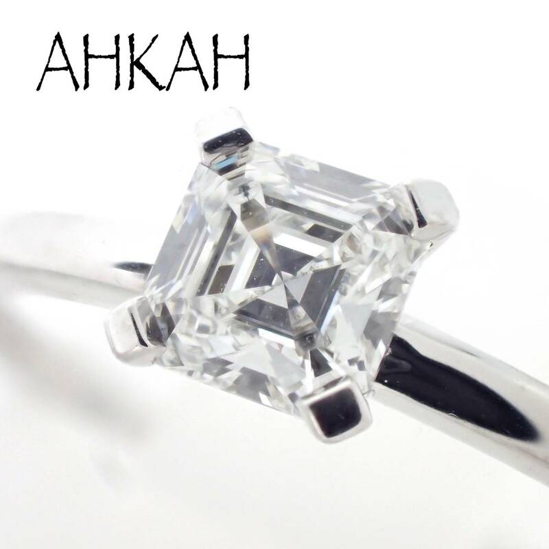 定価25万 アーカー AHKAH K18WG ダイヤ 0.25ct プレッジ リング 保証書 箱 ステップカットダイヤモンド 8号 PE0064310200