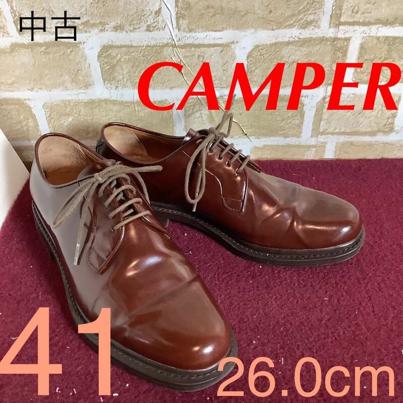 【売り切り!送料無料!】A-261 CAMPER!ビジネスシューズ!ブラウン!41 26.0cm位!ビジネス!プレーントゥ!通勤!仕事!オフィス!中古!