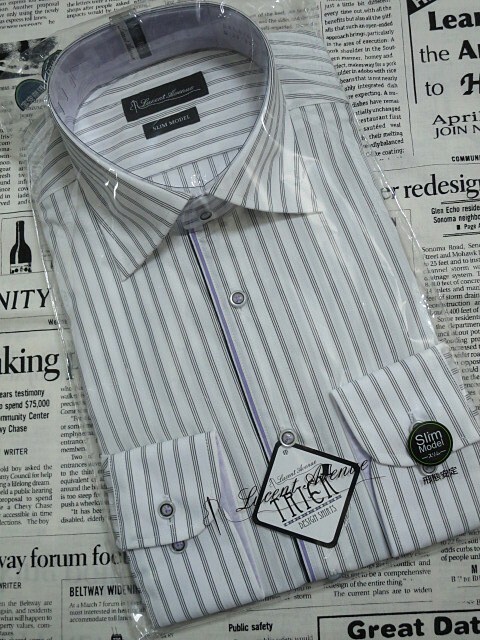 フレックスジャパン Lucent Avenue 美品 新品未使用タグ付き ワイシャツ Yシャツ 長袖 形態安定 ストライプ M（39）84 白 002112