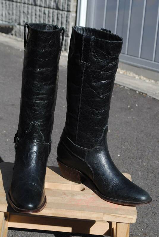新品　試作品　希少　廃版　ルケーシー　ヨーロッパ乗馬ブーツ型　ウエスタンブーツ　黒ヴィンテージ加工　筒高35㎝　7M(B)　　幅普通