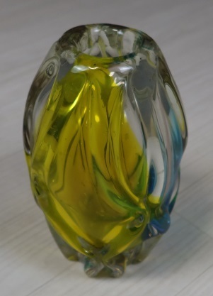 T6】 花瓶　フラワーベース ガラス レトロ アンティーク　黄色 イエロー ブルー 黄緑 グリーン インテリア オブジェ 置物　カラフル