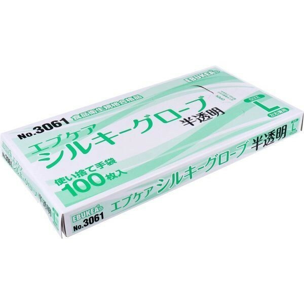 使い捨てポリ手袋 エブノ No.3061 エブケアシルキーグローブ 半透明 Lサイズ 100枚入りＸ10箱