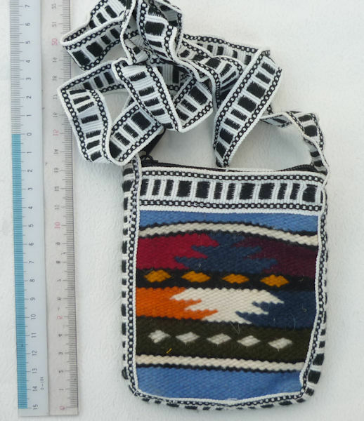 送料無料 ペルー エクアドル AB-044-01 ミニショルダーバッグ 民族織物 手織り 幾何学柄 インカ柄 アンデス インカ フォルクローレ衣装