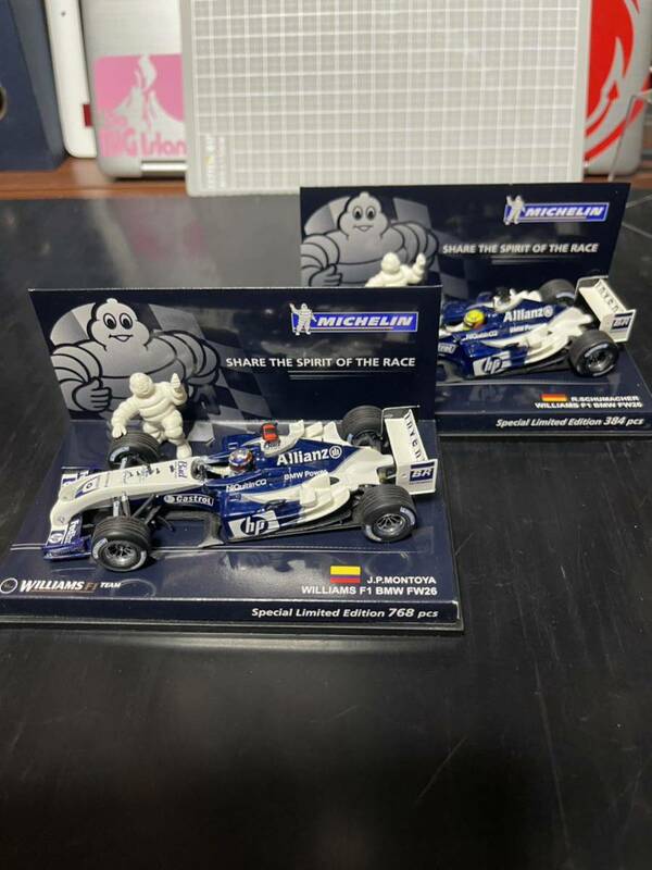 2台セット Michelin Williams FW26 Montoya+Schumacher 1/43 Minichamps PMA ミシュラン ウィリアムズ モントーヤ ラルフ シューマッハ