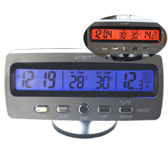 車温度計アラーム時計電圧計自動車内外装温度計カレンダークロック
