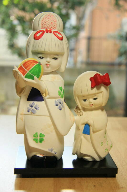 陶器　日本人形　姉妹