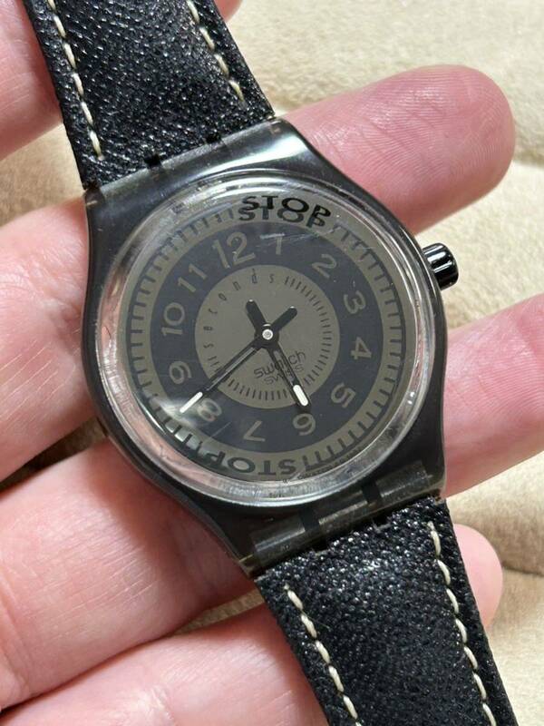 swatch スウォッチ　stop watch SSM101 black deco 純正ベルト　クォーツ　メンズ　レディース 腕時計