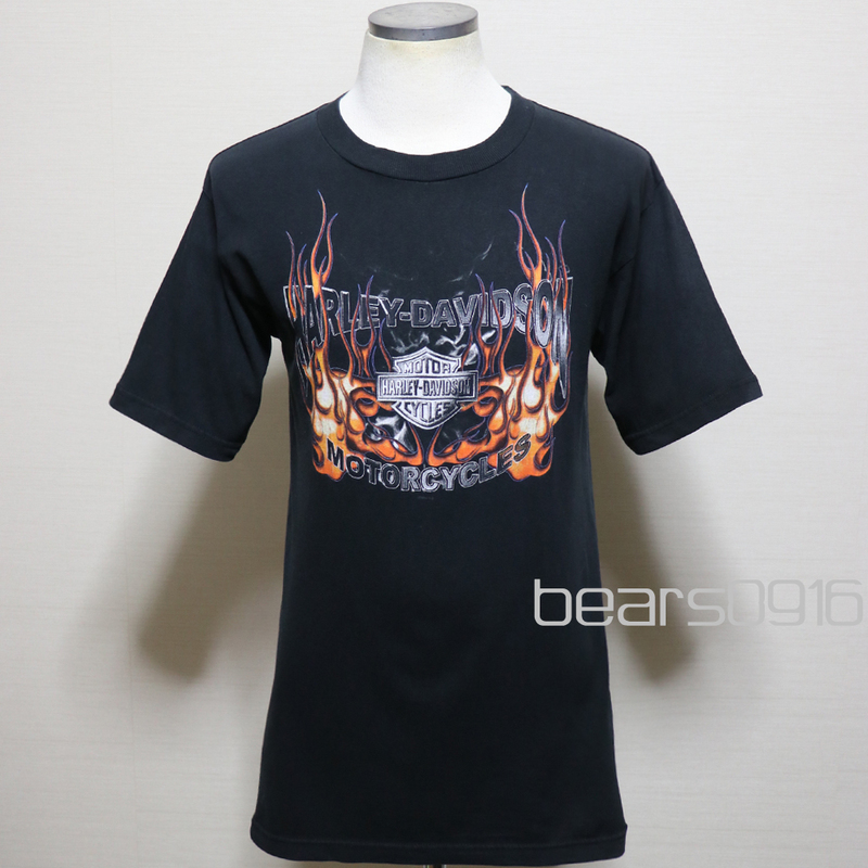 アメリカ購入 USED品 Harley-Davidson ハーレーダビッドソン ファイヤーエンブレム&バイク GA 両面プリント MADE IN USA Tシャツ 黒M