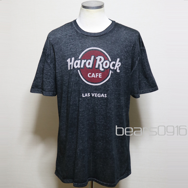 アメリカ購入 USED品 Hard Rock Cafe Lasvegas ハードロックカフェ ロゴプリント Tシャツ 黒白杢 XL