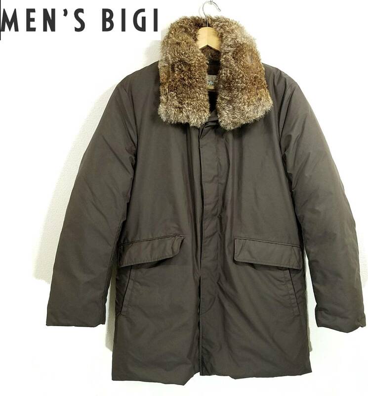 SALE MEN'S BIGIラビットファー付きダウンジャケット04(LL)ダークカーキXLダークオリーブ モッズ系ダウンコート メンズビギ ミリタリー