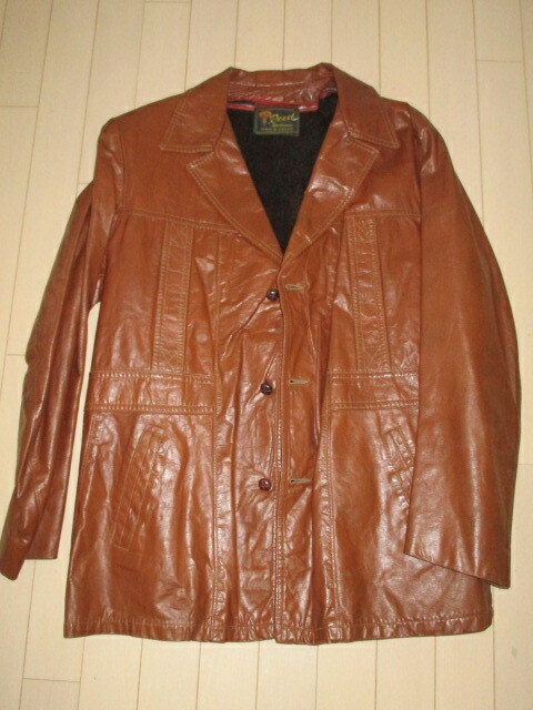 1960-70's Reed ビンテージ レザーコート ジャケット ブラウン L XL カウハイド 牛革 ハーフコート リード インナー取り外し可能 シングル