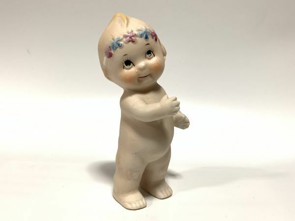 【ビスクドール】昭和初期　ビンテージ品　SHACKMAN　『花輪飾のキューピー人形』日本製陶器人形　定形外可　L0605Aｄ