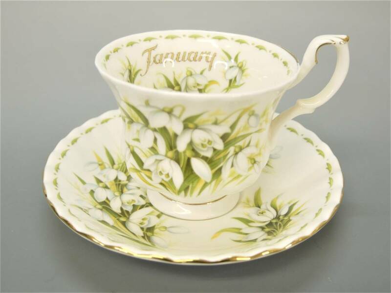 850 ROYAL ALBERT ロイヤルアルバート フラワーオブザマンス 【January 1月 スノードロップ SNOWDROPS 】 カップ&ソーサー 1客 ENGLAND