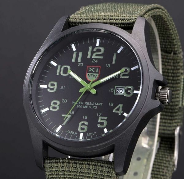送料無料♪■新品■ ミリタリー腕時計 緑 カジュアル アウトドア NATOバンド アーミー 自衛隊 サバゲー サバイバルゲーム