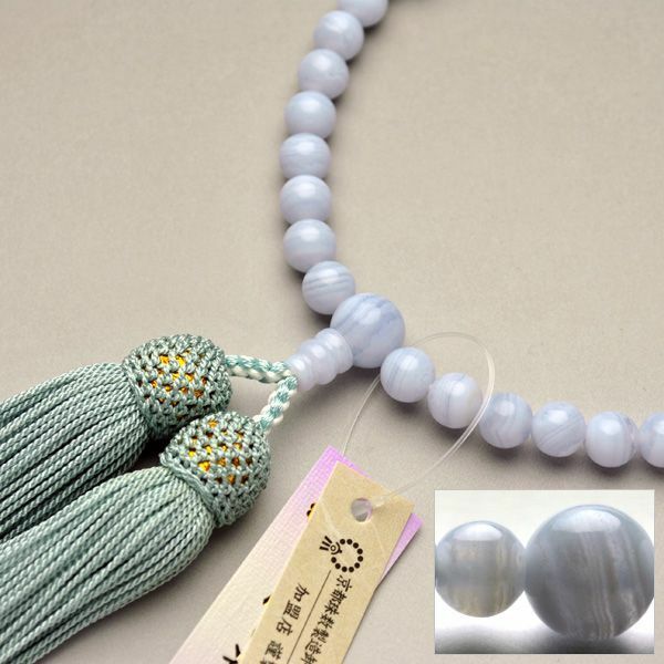 京都数珠製造卸組合・女性用数珠・カルセドニー・正絹頭房付