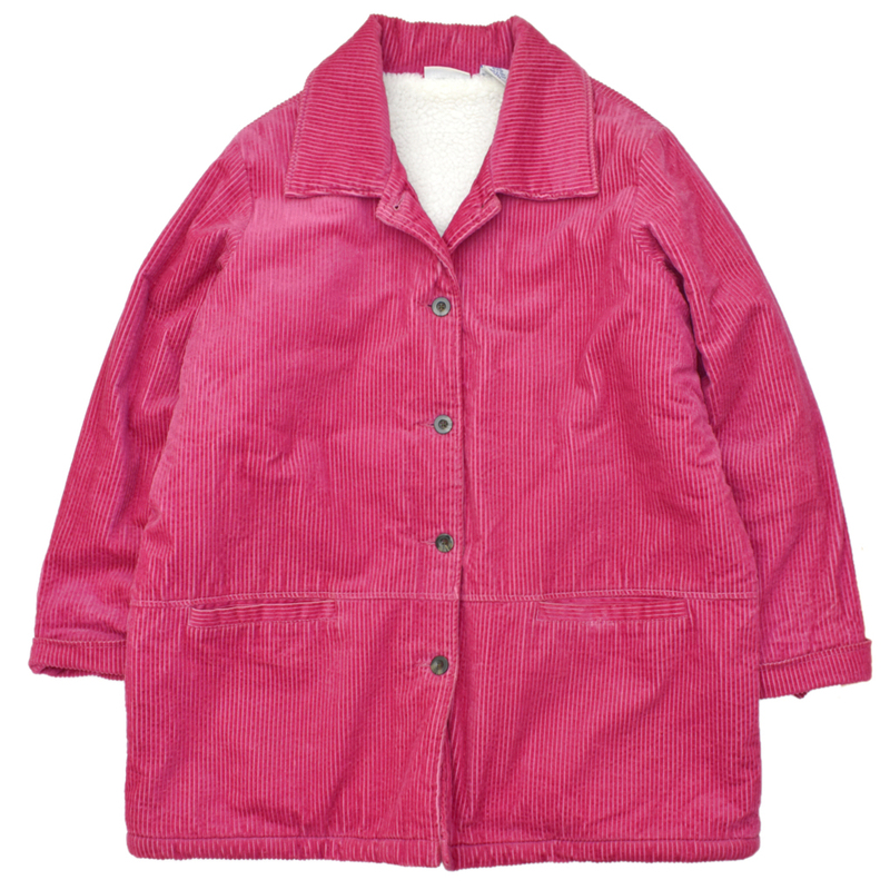 【ピンク】90s usa vintage BLAIR 太畝コーデュロイ オーバーサイズ コート 裏ボア フリース size.XL