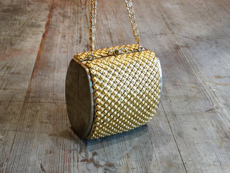 ★60s USA Vintage gold metal mesh party bag
