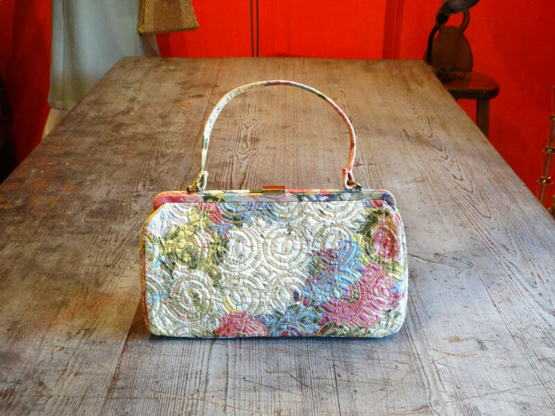 ★60s USA Vintage flower × gold embroidery handbag