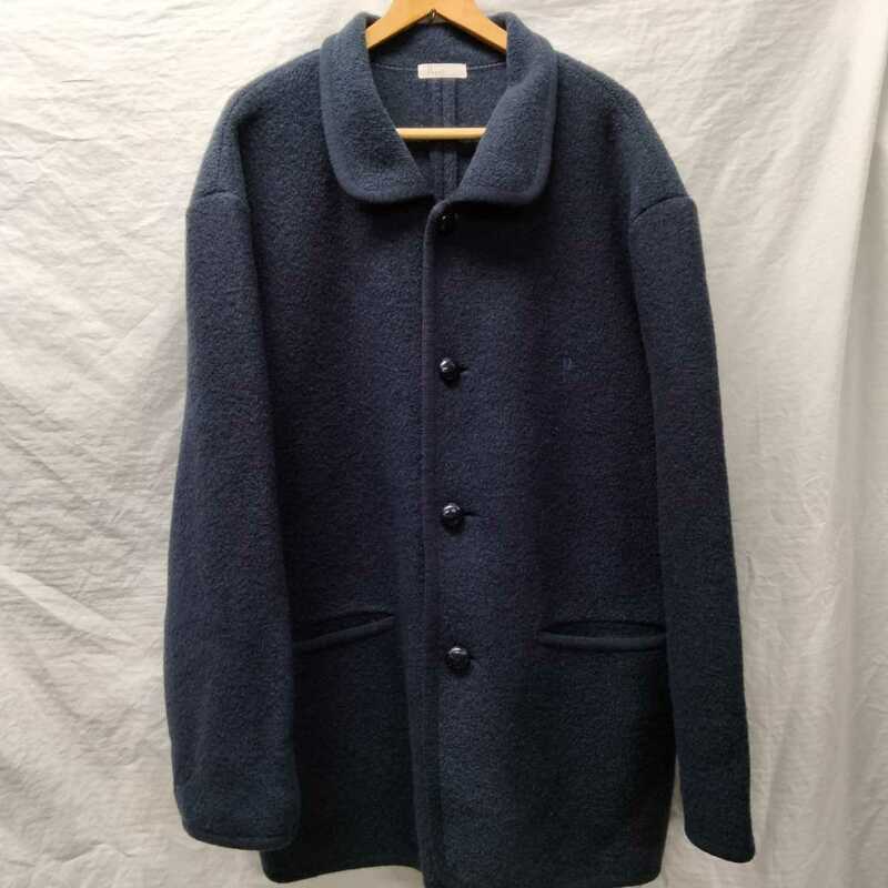 Papas wool　coat パパス ボイルド　圧縮　ウール　コート ネイビー　navy L ゆったり　胡桃ボタン　日本製　シングルコート