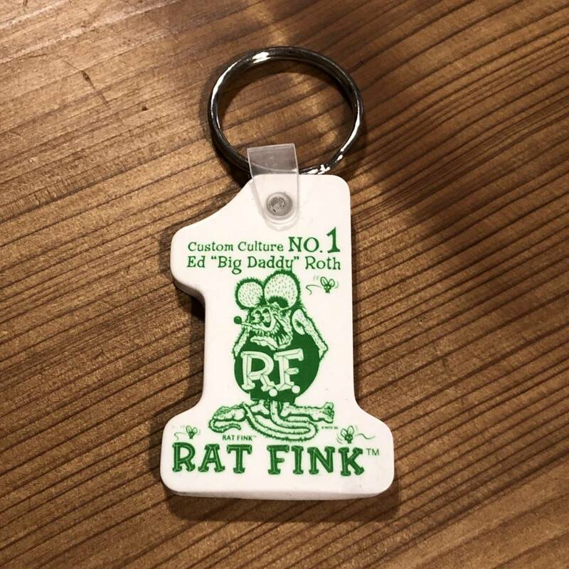 Rat Fink #1 ラバー キー 84円発送可 リング キーホルダー ホワイト 白 グリーンプリント ムーンアイズ キーリング